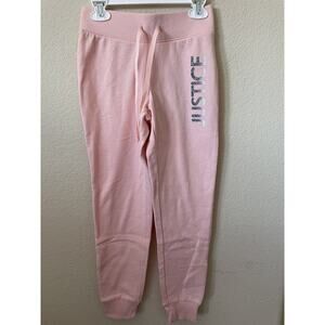 Justice Pink Silver Ombré Sparkle Logo Mid Rise Full Length Joggers Pants Size 8